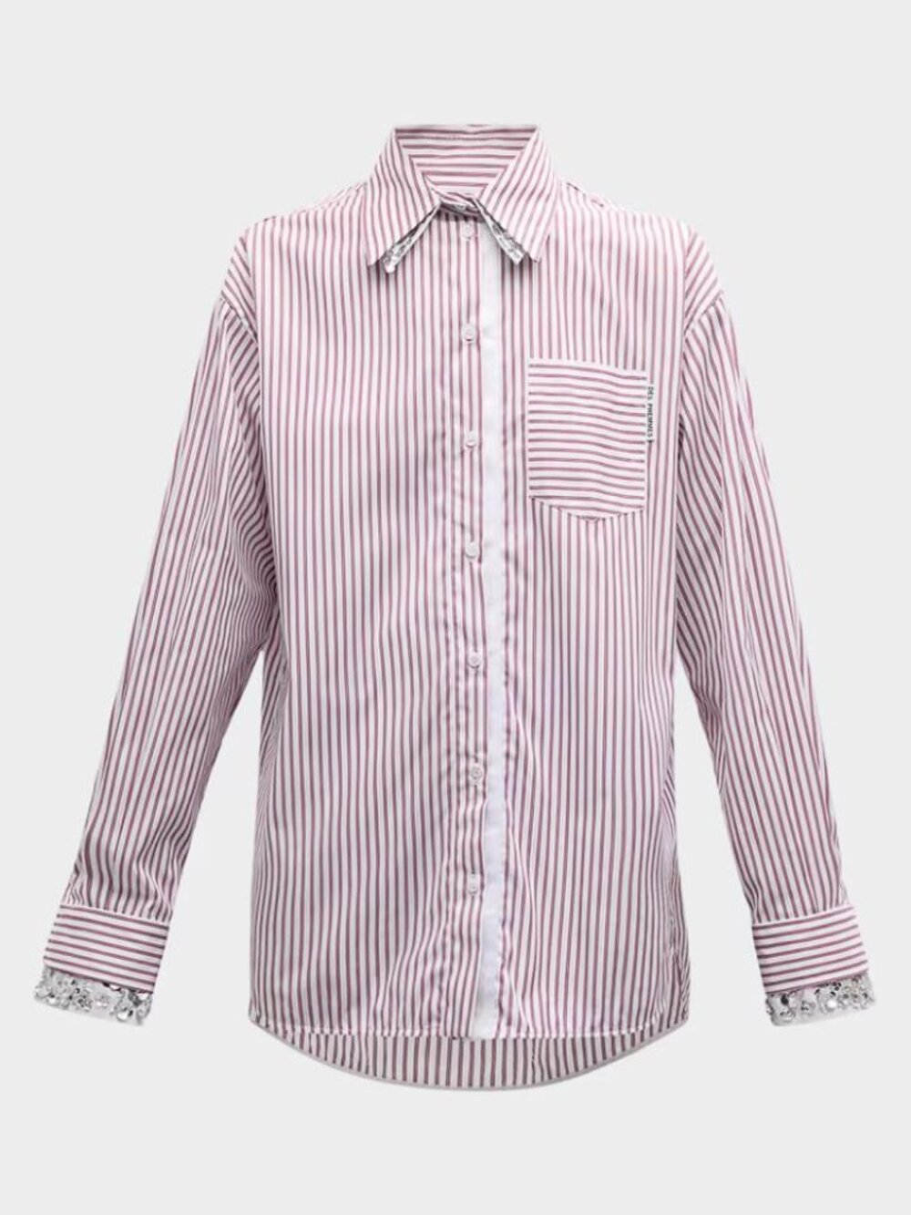 DES PHEMMES Women's Oversized Striped Button-Front Top Size 38 in White/Bordeau